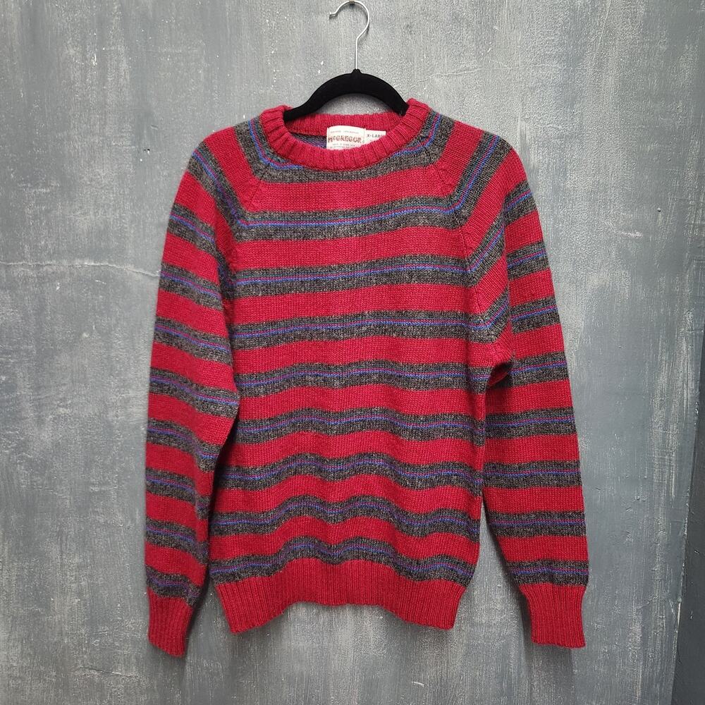 Vintage 90s McGregor Wool Blend Red Gray Striped Sweater XL